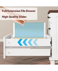 Gaomon 60" Farmhouse Executive Desk with File Drawers, Charging Station, Cabinet Storage, Home Office Computer Writing Desk