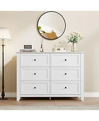 gaomon 6 Drawer Dresser for Bedroom, Wooden Chest with Deep Drawers and Metal Knobs Entryway, Hallway, or Kids Room