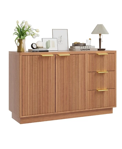 47 in Modern Sideboard Buffet Cabinet with 3 Drawers and 2 Door Storage Wood Buffet Table