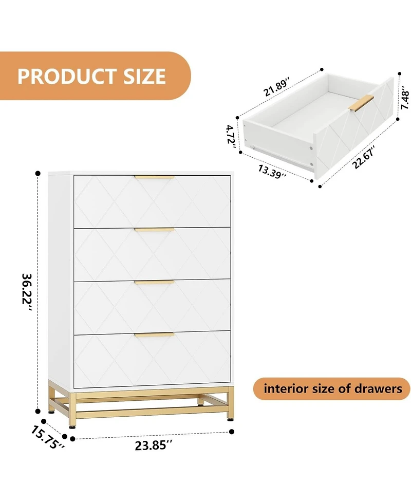 gaomon 4-Drawer Engineered Wood Soft-Close Glides, Anti-Tip Kit, Space-Saving Design Tall Dresser
