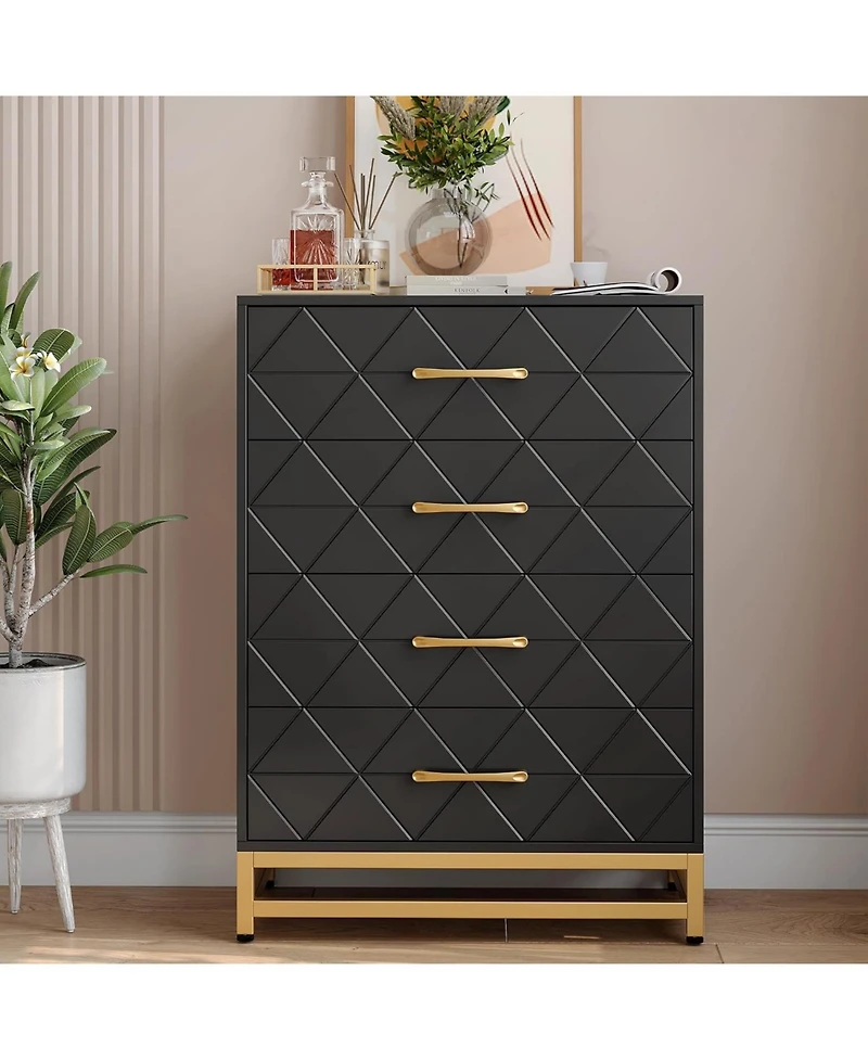 gaomon 4-Drawer Engineered Wood Soft-Close Glides, Anti-Tip Kit, Space-Saving Design Tall Dresser