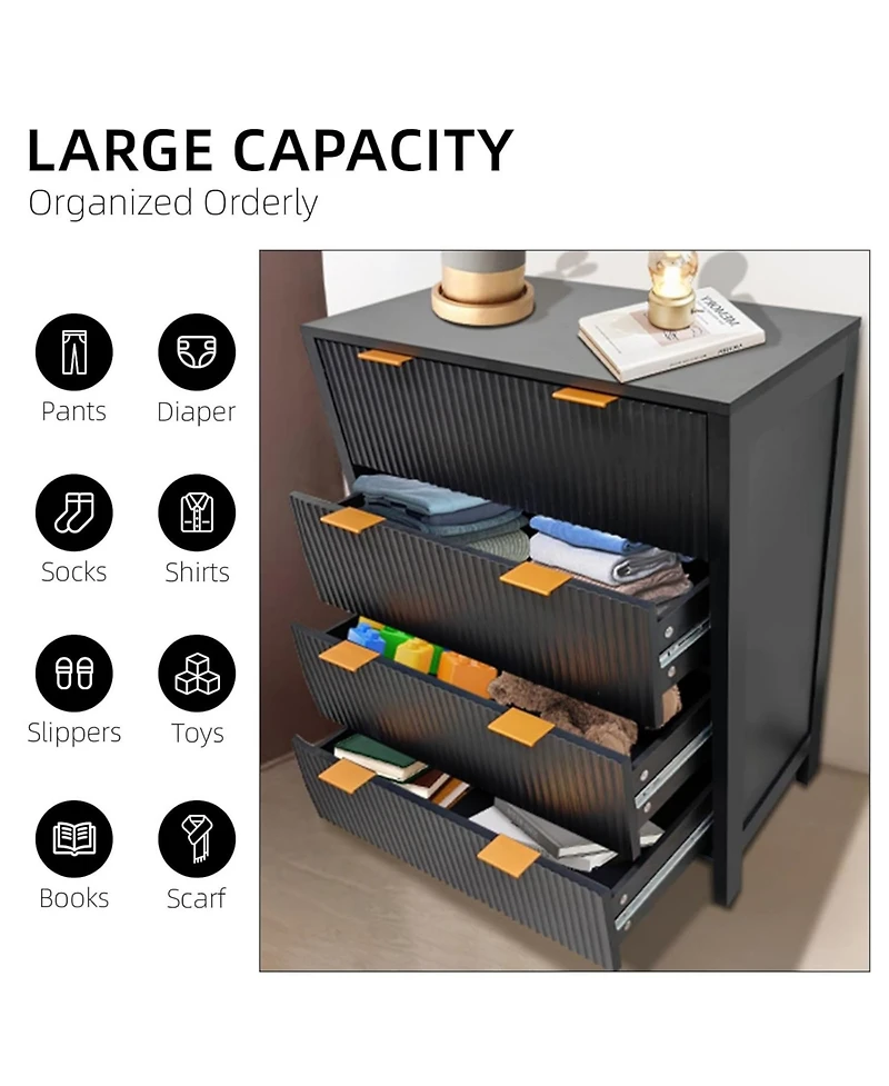 gaomon 30" Fluted 4-Drawer Dresser, Modern Storage Cabinet with Gold Handles for Bedroom