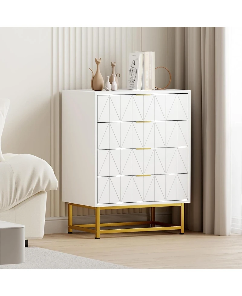 gaomon Black 4 Drawer Dresser with Gold Metal Handles Modern Small Dresser Storage Cabine Wooden Chest of Drawers for Bedroom