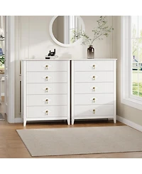 gaomon Fluted Dresser for Bedroom 43" Tall, 5-Drawer Modern Wood Chest, Space-Saving Storage Cabinet Living Room, Hallway, or Entryway