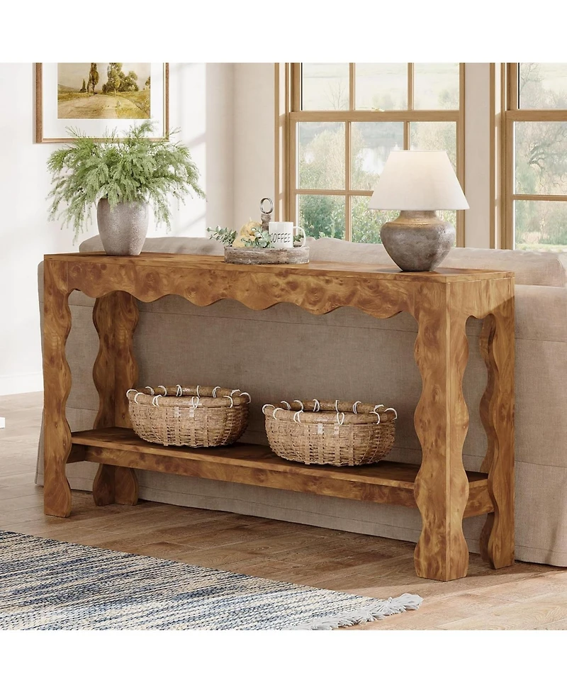 Tribesigns 63" Narrow Long Entryway Table, 2-Tier Modern Farmhouse Entry Table, Light Brown