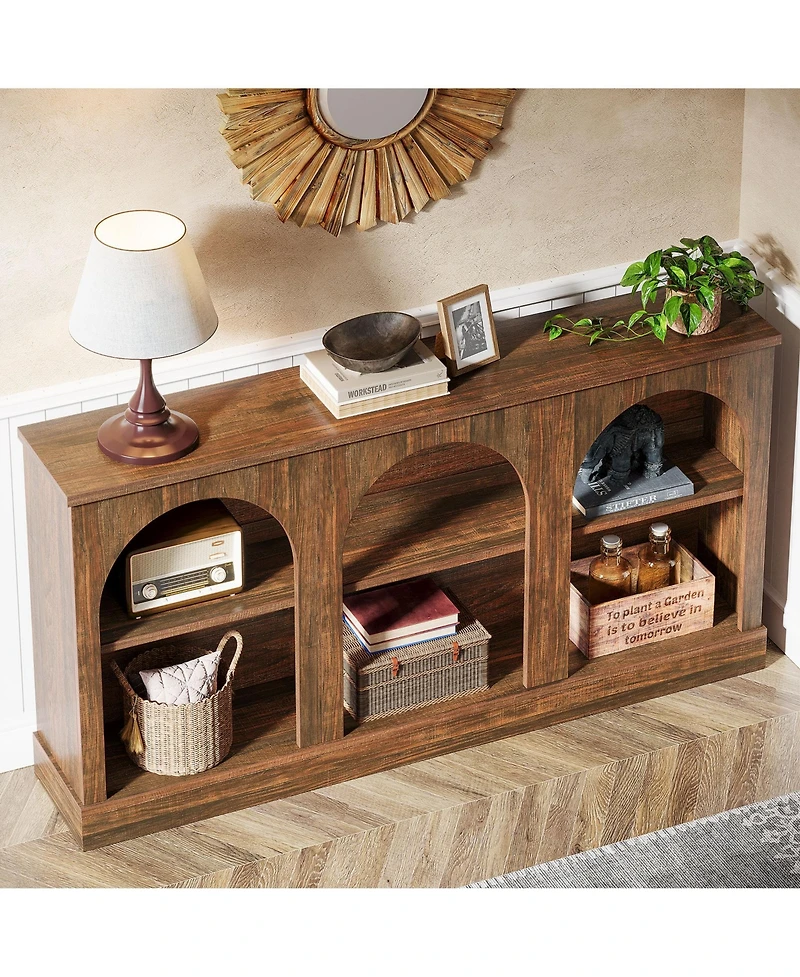 Tribesigns Farmhouse Console Table, 63-Inch Long Entryway Table with 3 Tier Storage, Wooden Rectangular Sofa Behind The Couch