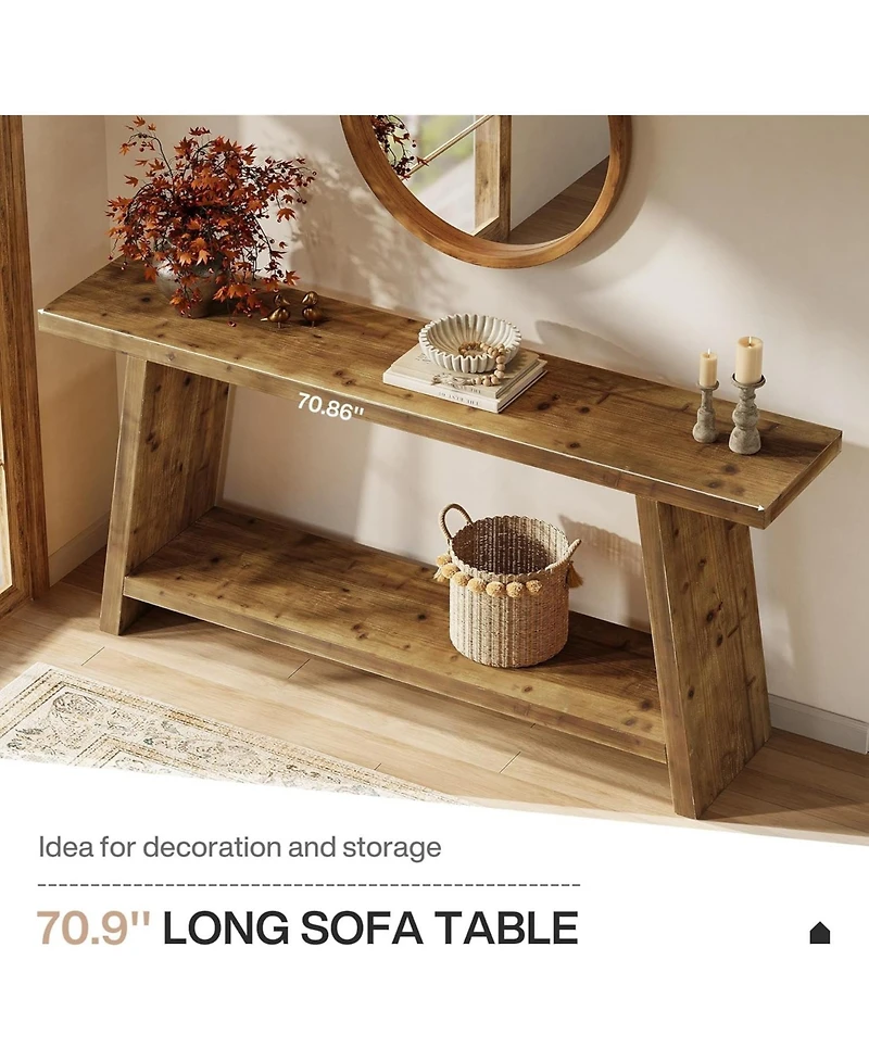 Tribesigns 70.9" Solid Wood Console Table, Narrow Long Sofa Table with 2-Tier Storage, Farmhouse Entryway Table