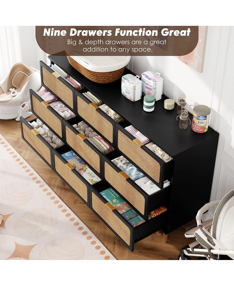 gaomon Rattan -Drawer Dresser, Tall Wood Chest with Wide Top, Large Storage Cabinet for Bedroom, Living Room