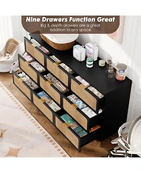 gaomon Rattan -Drawer Dresser, Tall Wood Chest with Wide Top, Large Storage Cabinet for Bedroom, Living Room