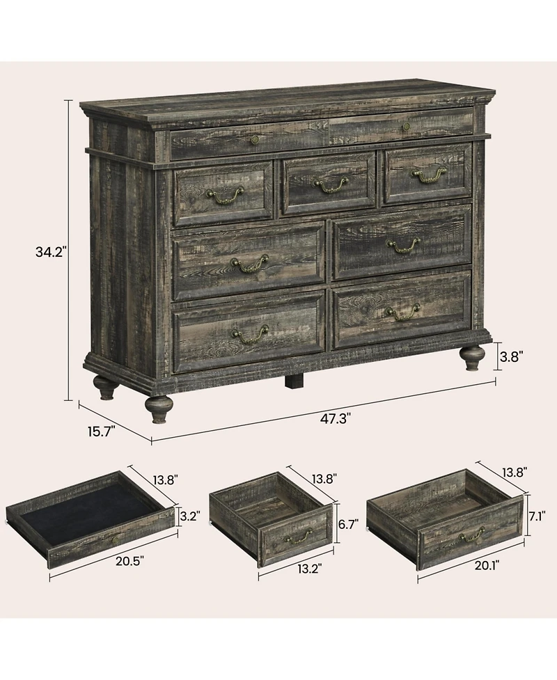 gaomon 47-Inch Wide Farmhouse 9-Drawer Wood Bedroom Dresser with Rustic Design and Metal Handles