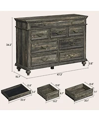 gaomon 47-Inch Wide Farmhouse 9-Drawer Wood Bedroom Dresser with Rustic Design and Metal Handles