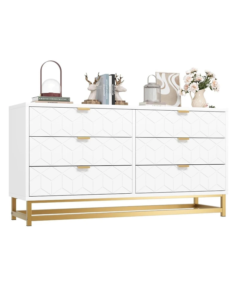 gaomon Dresser for Bedroom, 53.5" Large Organizer, 6 Drawer with Golden Metal Handle and Legs