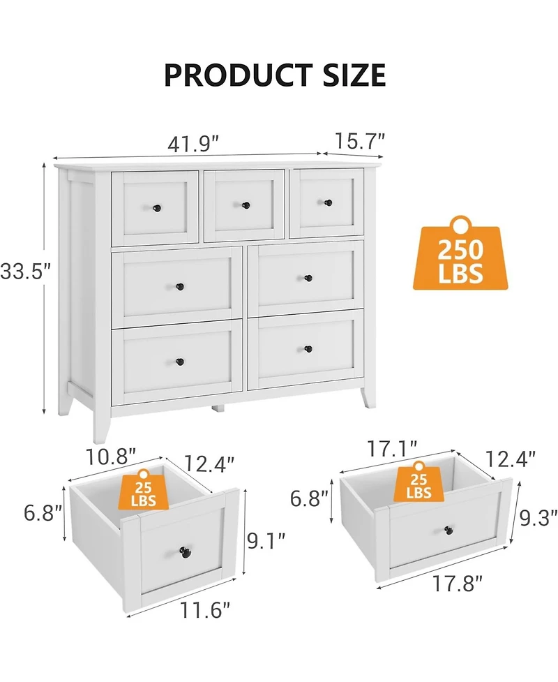 gaomon 7-Drawer Modern Chest, Deep Storage Drawers with Nickel Round Handles, Stylish Wood Organizer for Bedroom Living Room Entryway