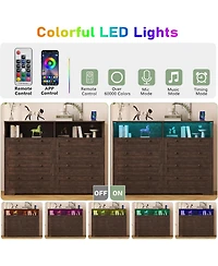 gaomon 8-Drawer Bedroom Dresser with Charging Station & Led Lights, Modern Wide Wooden Chest for Bedroom Living Room Hallway Entryway