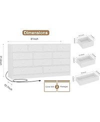 gaomon 12-Drawer Bedroom Dresser, Wood Storage Chest with Power Outlet, Large 61" Wide Organizer for Bedroom, Hallway, Living Room