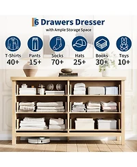 Gaomon Fluted 6-Drawer Bedroom Dresser, 47.4" Wide Mid-Century Modern Chest with Storage Cabinet & Large Drawers for Bedroom and Living Room