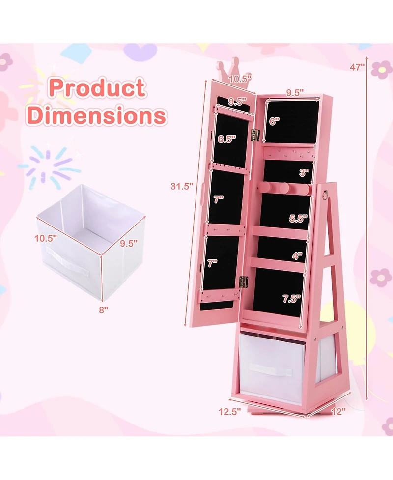 Gymax Kids Vanity Set Princess Makeup Dressing Table and Chair Set w/ Jewelry Armoire