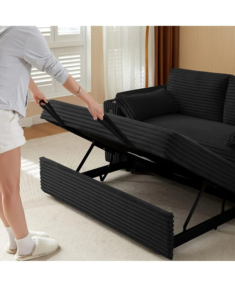 Maison Boucle 67" Pull-Out Sleeper Sofa Bed with Usb Port & Cup Holders, Convertible Loveseat Adjustable Backrest for Small Spaces-Maison Bo