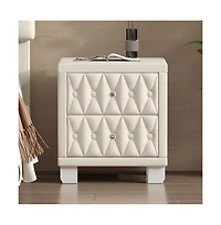 Cesicia Velvet Nightstand with 2 Drawers and Crystal Handles Elegant Storage End Table for Bedroom