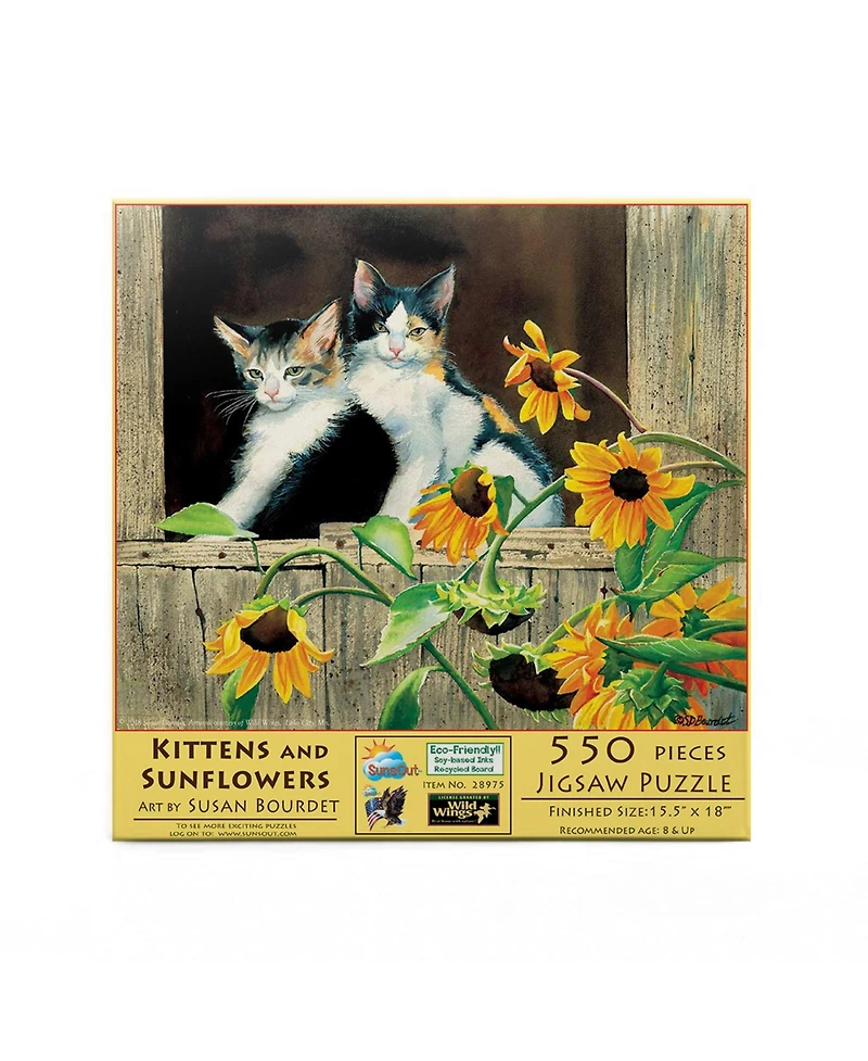SunsOut Kittens and Sunflowers 550 piece Jigsaw Puzzle for Adults