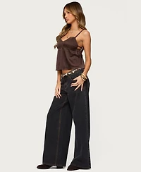 Edikted Womens Blanca Satin Lace Trim Tank Top