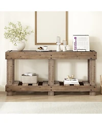 Streamdale Furniture 62.9" Fir Wood Console Table with Shelf & Metal Rivets