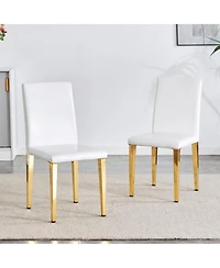 Streamdale Furniture White Pu Leather Chairs, Gold Legs (Set of 2)