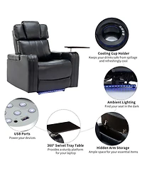 Streamdale Furniture Pu Leather Power Recliner w/ Cooling Cup Holder Bluetooth & Usb