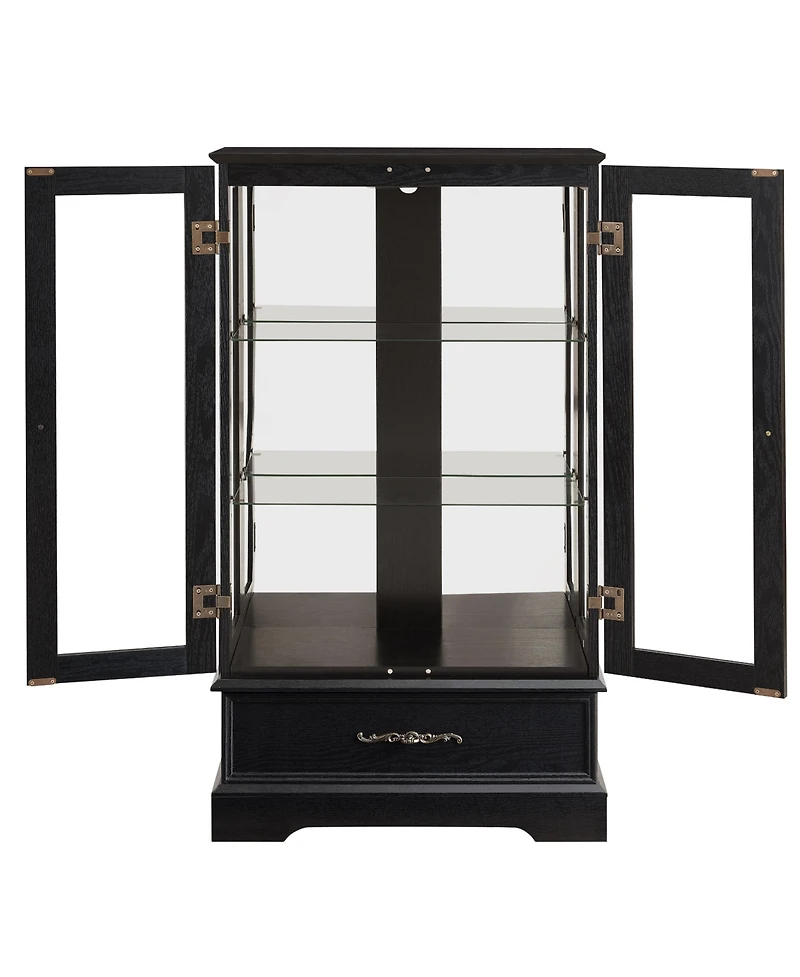 Streamdale Furniture Streamdale Lighted Glass Curio Cabinet - 2-Door Display, Drawer, Bulb - Black