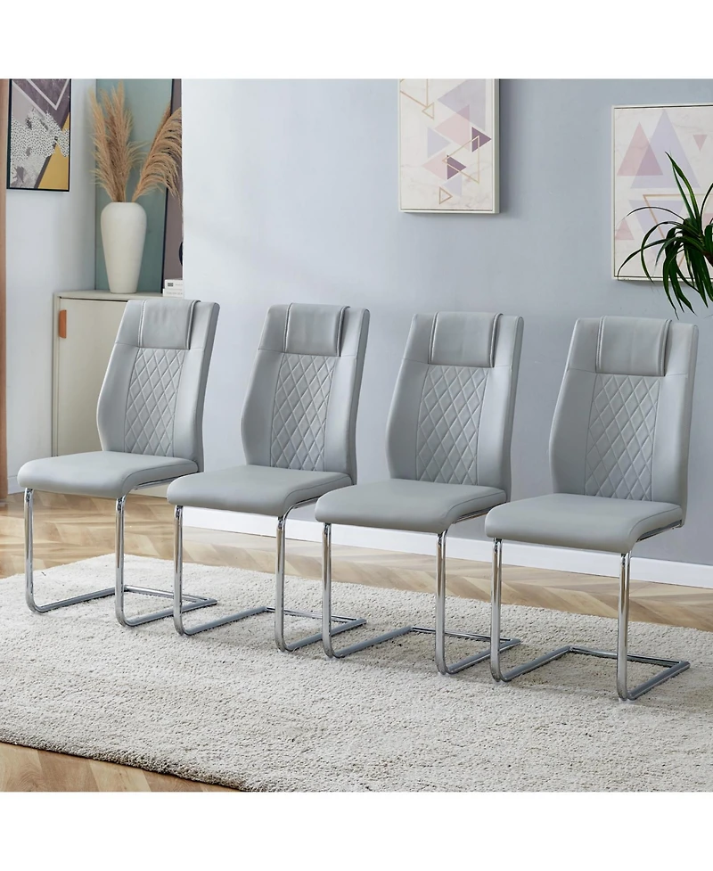 Streamdale Furniture Faux Leather Cushioned Side Chairs - Set of 4 (Light Gray)