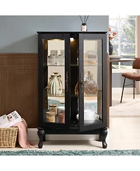 Streamdale Furniture Lighted Curio Cabinet with Glass Doors & Adjustable Shelves - Black