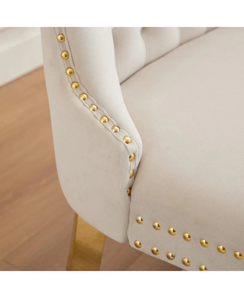 Streamdale Furniture Velvet Dining Loveseat Bench, Tufted 2-Seat, Gold Legs, Mid Century Modern, Beige