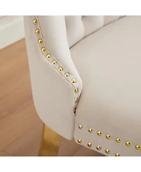 Streamdale Furniture Velvet Dining Loveseat Bench, Tufted 2-Seat, Gold Legs, Mid Century Modern, Beige