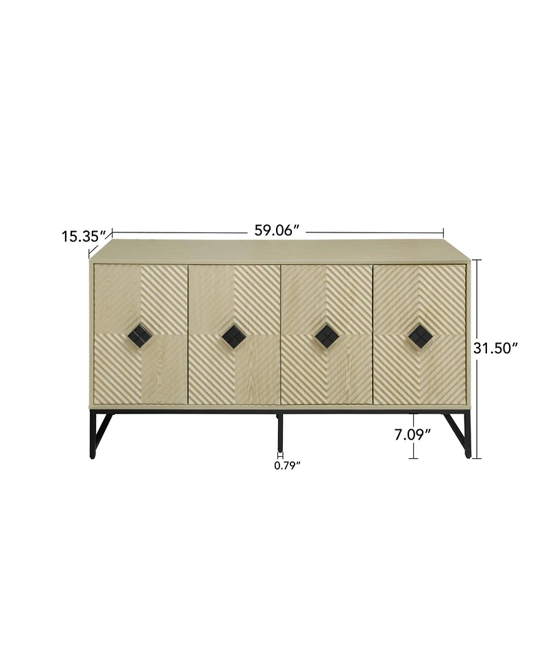 Streamdale Furniture Modern Carved Sideboard Cabinet with Adjustable Shelf