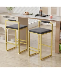 Streamdale Velvet Bar Stools Set of 2, Counter Height, Gold & Gray