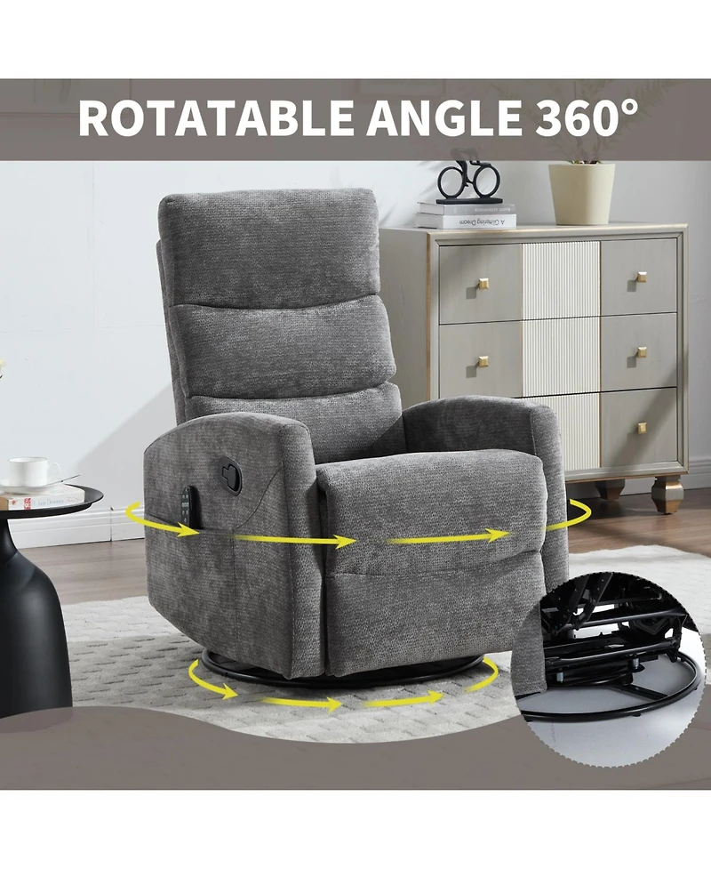 Streamdale Furniture Heat Massage Rocker Swivel Recliner Chair - Grey