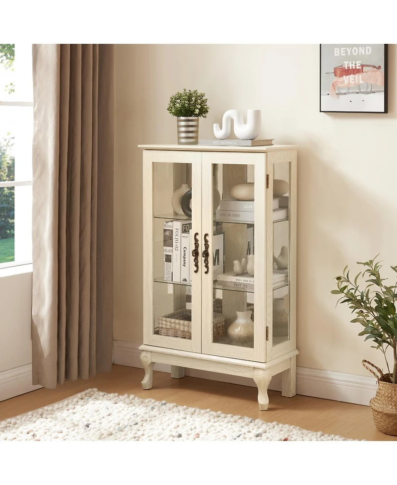 Streamdale Furniture Lighted Curio Cabinet with Glass Doors & Adjustable Shelves - White
