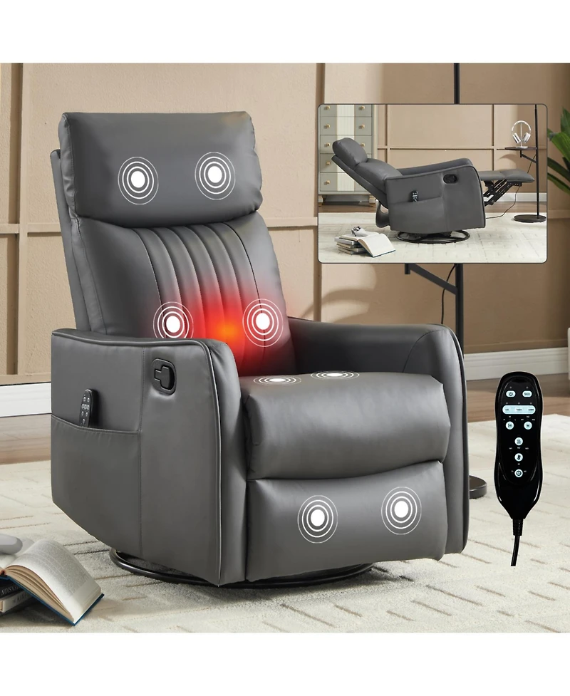 Streamdale Furniture Grey Faux Leather Massage Recliner Rocker Swivel Chair