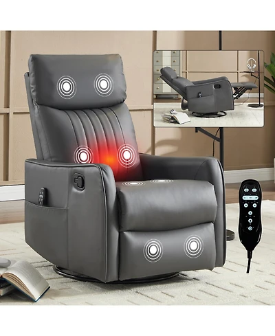 Streamdale Furniture Grey Faux Leather Massage Recliner Rocker Swivel Chair
