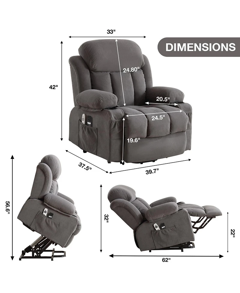 Streamdale Furniture Power Lift Recliner with Heat & Massage (Grey)