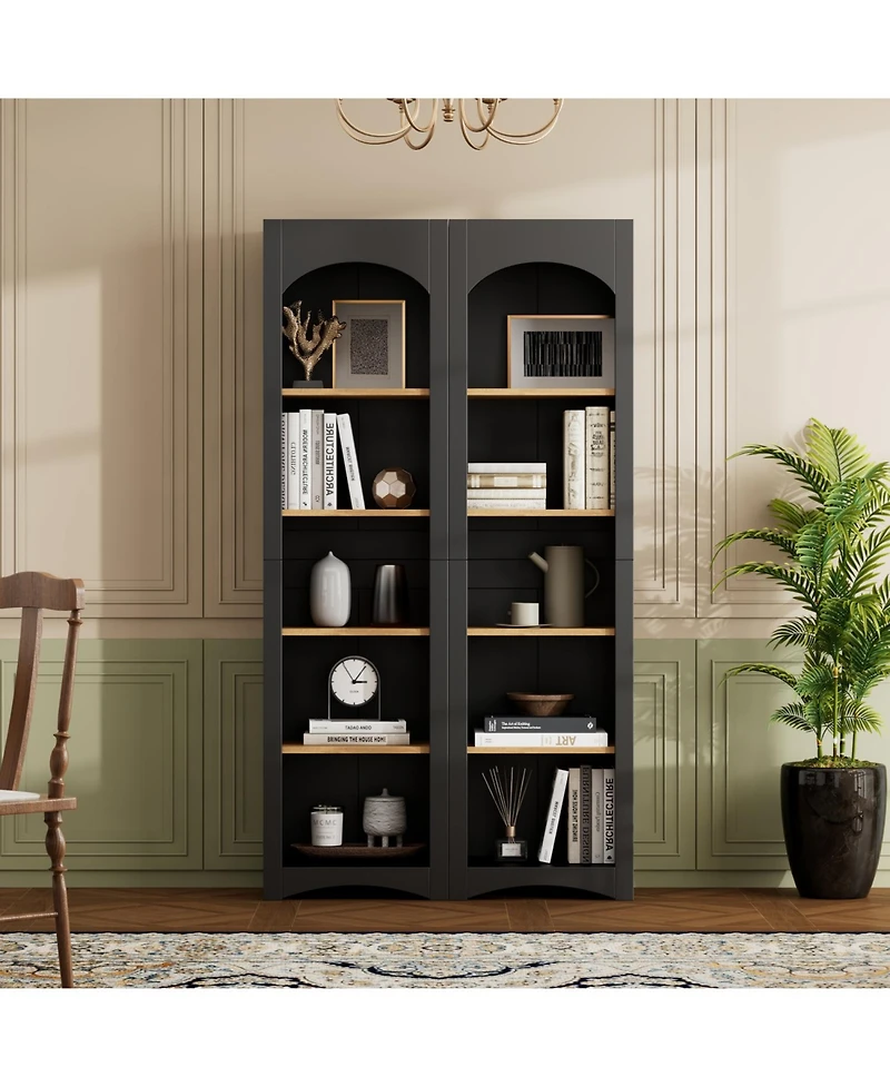 Streamdale Furniture 5-Tier Bookshelves (Set of 2), Two-Tone Cabinet, 72"H Pantry - Black