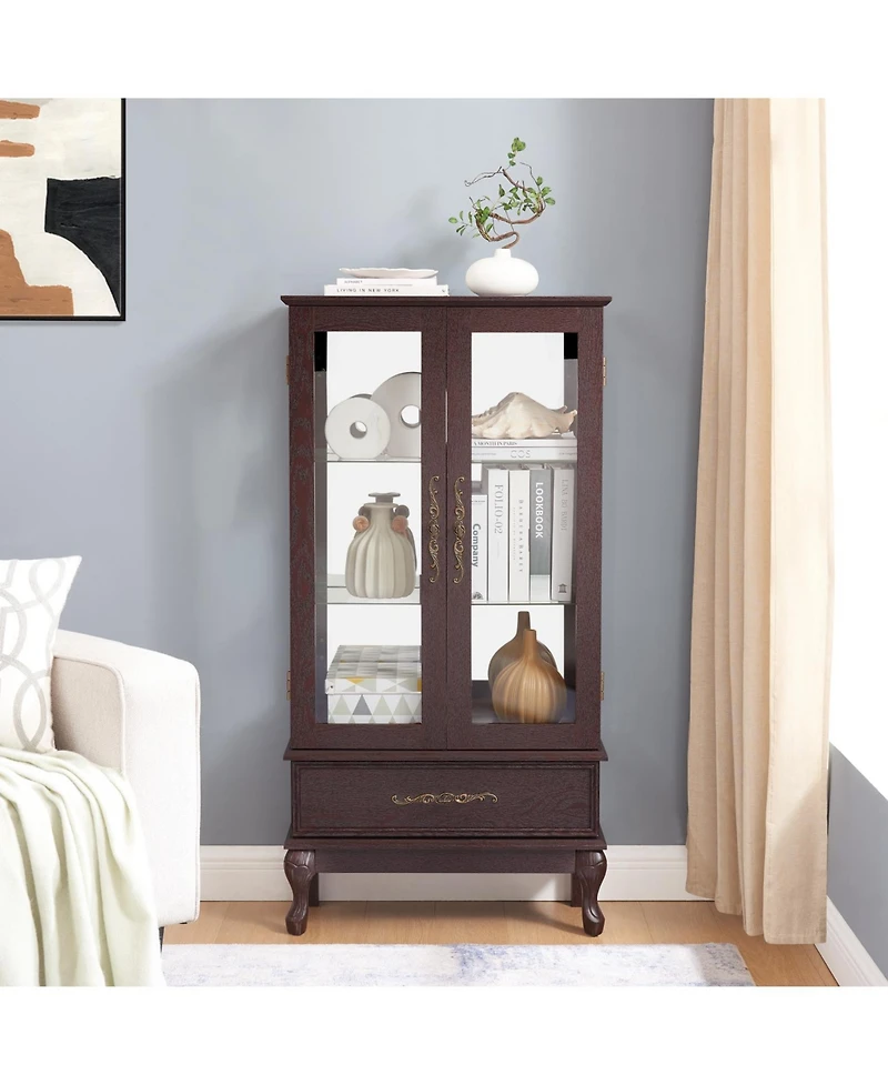Streamdale Furniture Lighted Glass Curio Cabinet with Adjustable Shelves