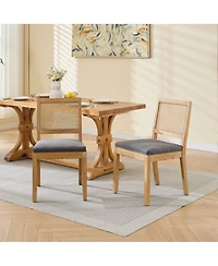 Streamdale Furniture Farmhouse Rattan Dining Chairs, Set of 2, Gray