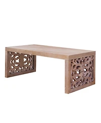 Streamdale Furniture Rustic Carved Wood Coffee Table - Ornate Panels, Natural Finish