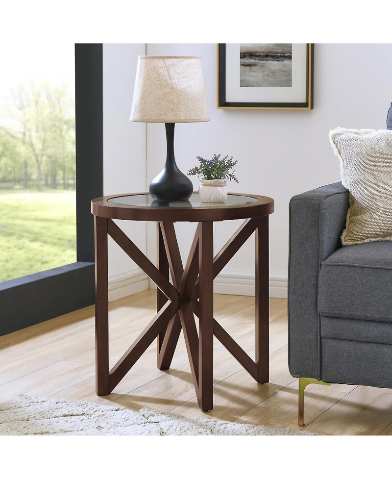 Streamdale Modern Glass Coffee Table - Wood Base, Round Top