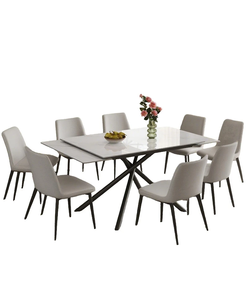 Streamdale Furniture Streamdale Retractable Sintered Stone Dining Table Set (Table + 8 Chairs