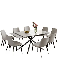 Streamdale Furniture Streamdale Retractable Sintered Stone Dining Table Set (Table + 8 Chairs