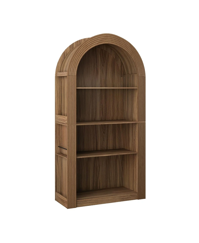 Streamdale Furniture 78" Arched Bookcase - Mid Century Modern 4-Tier Display Shelf (Brown)