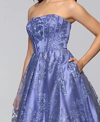 Blondie Nites Juniors' Glittered Strapless Corset Gown