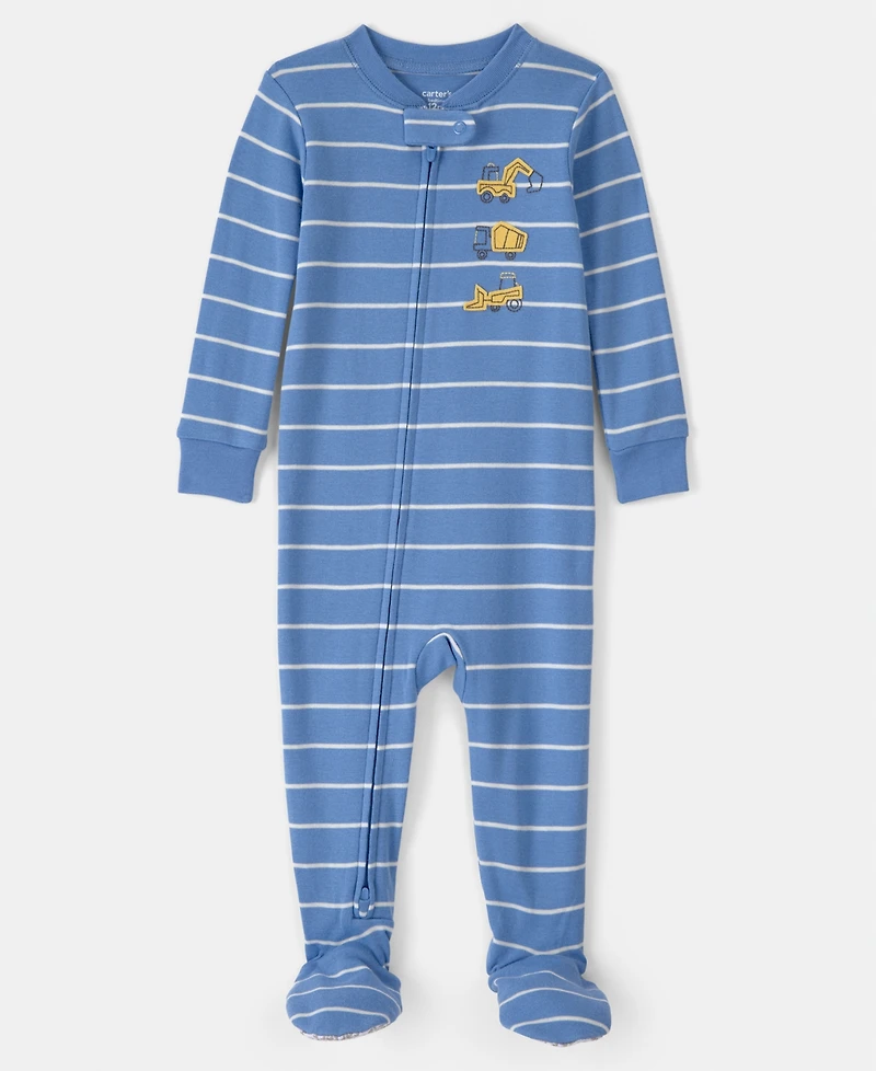 Carter's Baby Boys' Construction Striped Snug Fit One-Piece Pajama